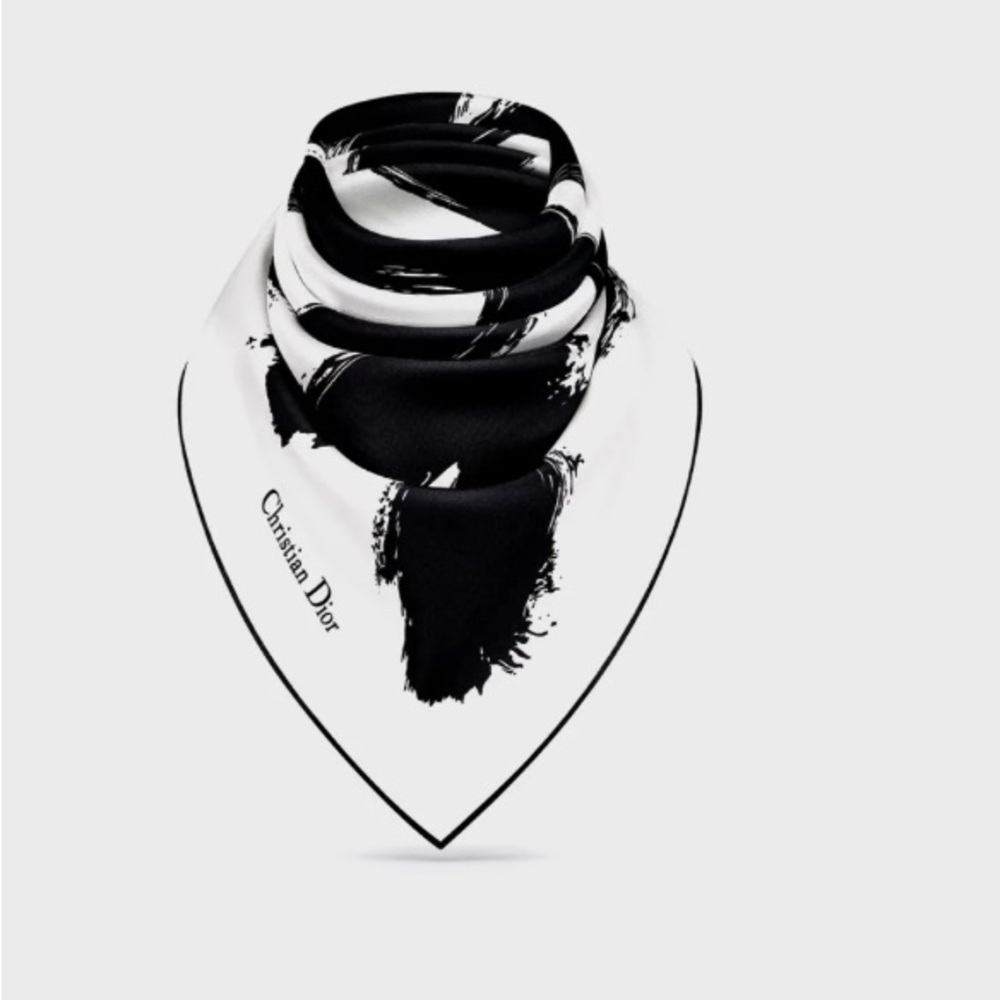 MISS DIOR GRAFFITI 90 SQUARE SCARF WHITE AND BLACK SILK